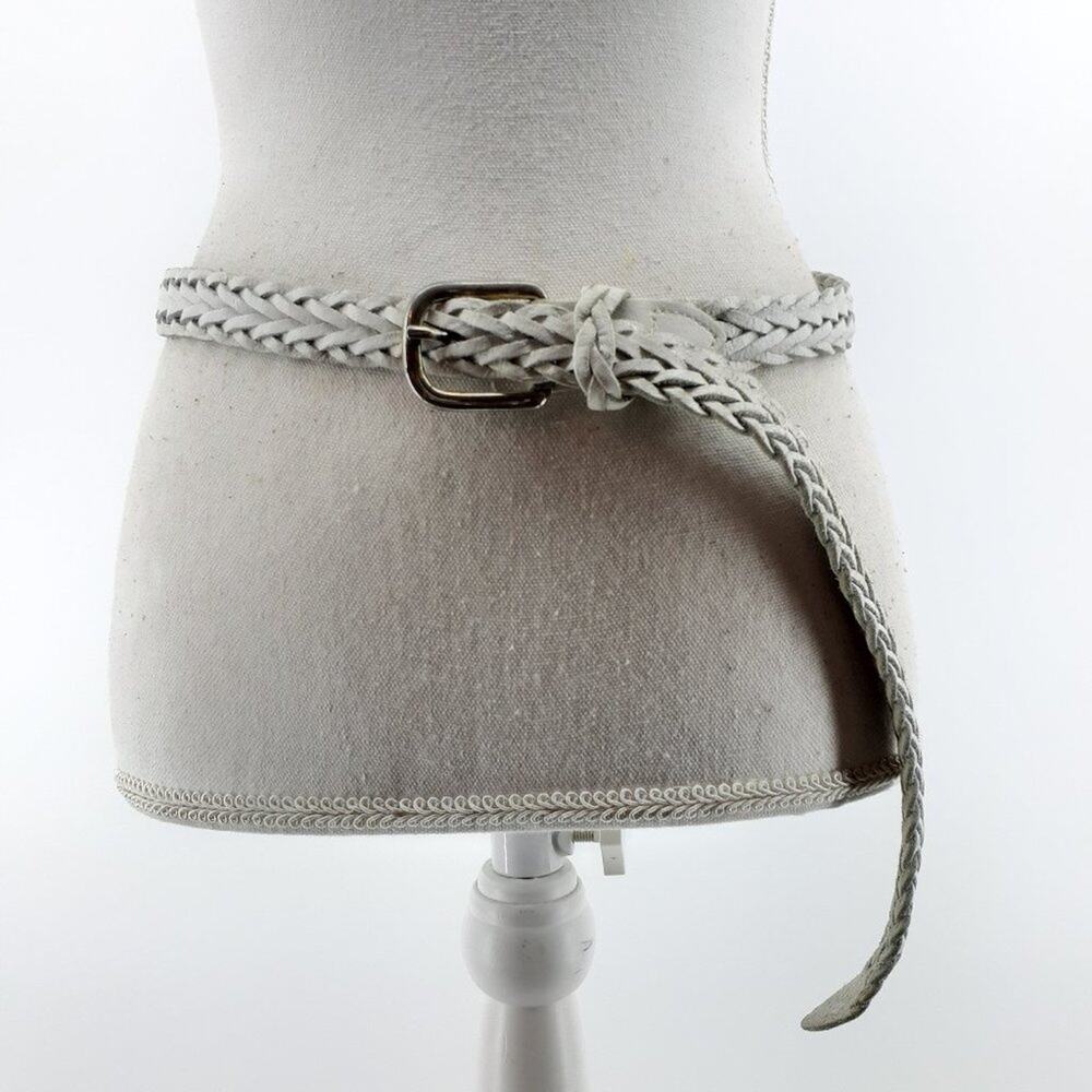 Vintage 80s White Genuine Leather Belt Women's Large Single Prong Buckle